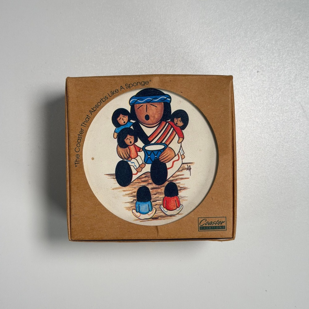 Vintage Nativeโ American Pueblo Storyteller Coaster Set Art Pottery Signed